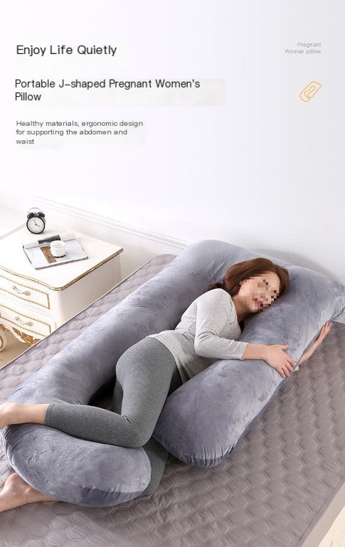 Almohada de Embarazo en Forma de J con Cobertura de Terciopelo Cristal